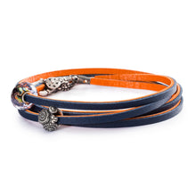 Lederarmband orange/navy | Leather bracelet dark blue/orange
