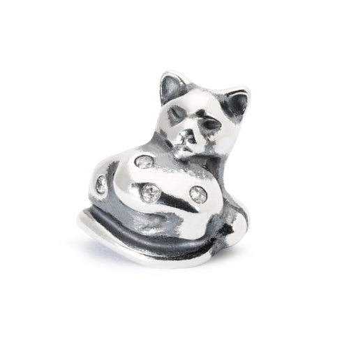 Trollbeads Mondschein Katze | Moonlight Cat Bead | Sterlingsilber / 0,1188 ct., 12-13 IJK, insgesamt 12 Brillianten | Artikelnummer: TAGBE-00069 | Hauptwerkstoff: Silber | Designer: Søren Nielsen