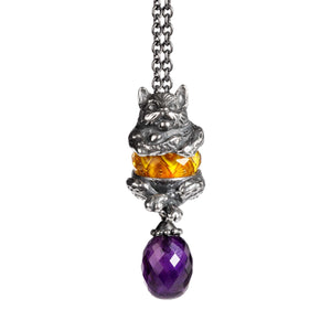Trollbeads Fantasie Halskette Silber mit Amethyst Fantasy Katze und Glasbead