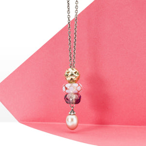 Trollbeads Fantasy Kette mit rosa Perle Glasbead Prisma Bead und Gold Bead | Pink Pearl Necklace with Glass Prism and Gold Beads